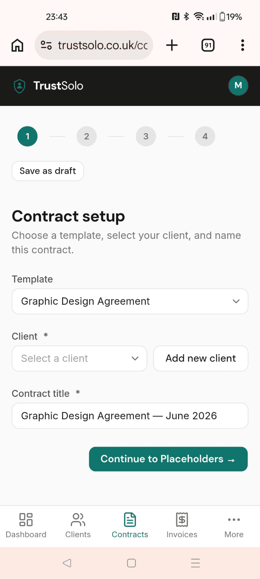 Setting up a contract on a phone