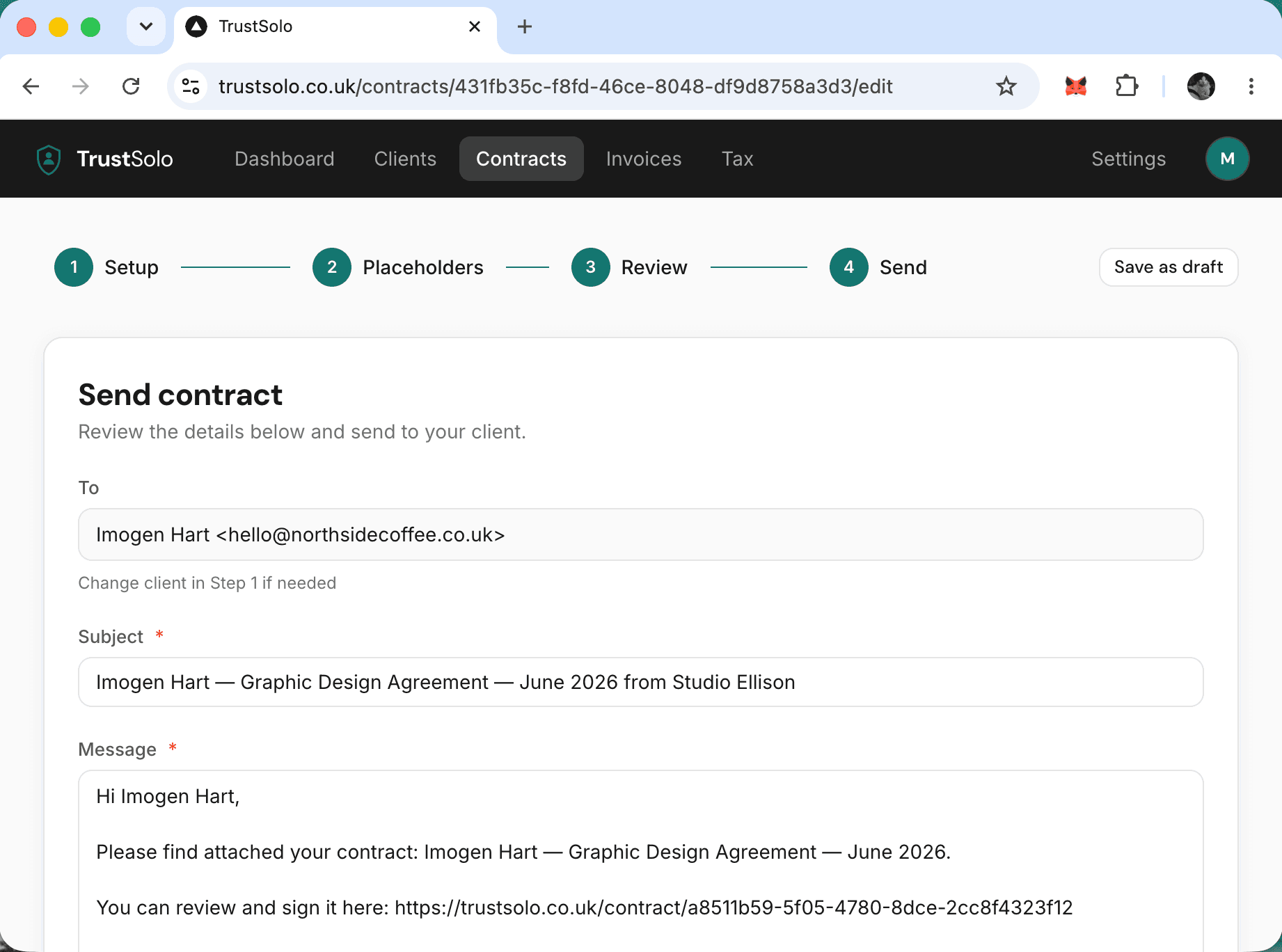 Sending a contract to a client by email