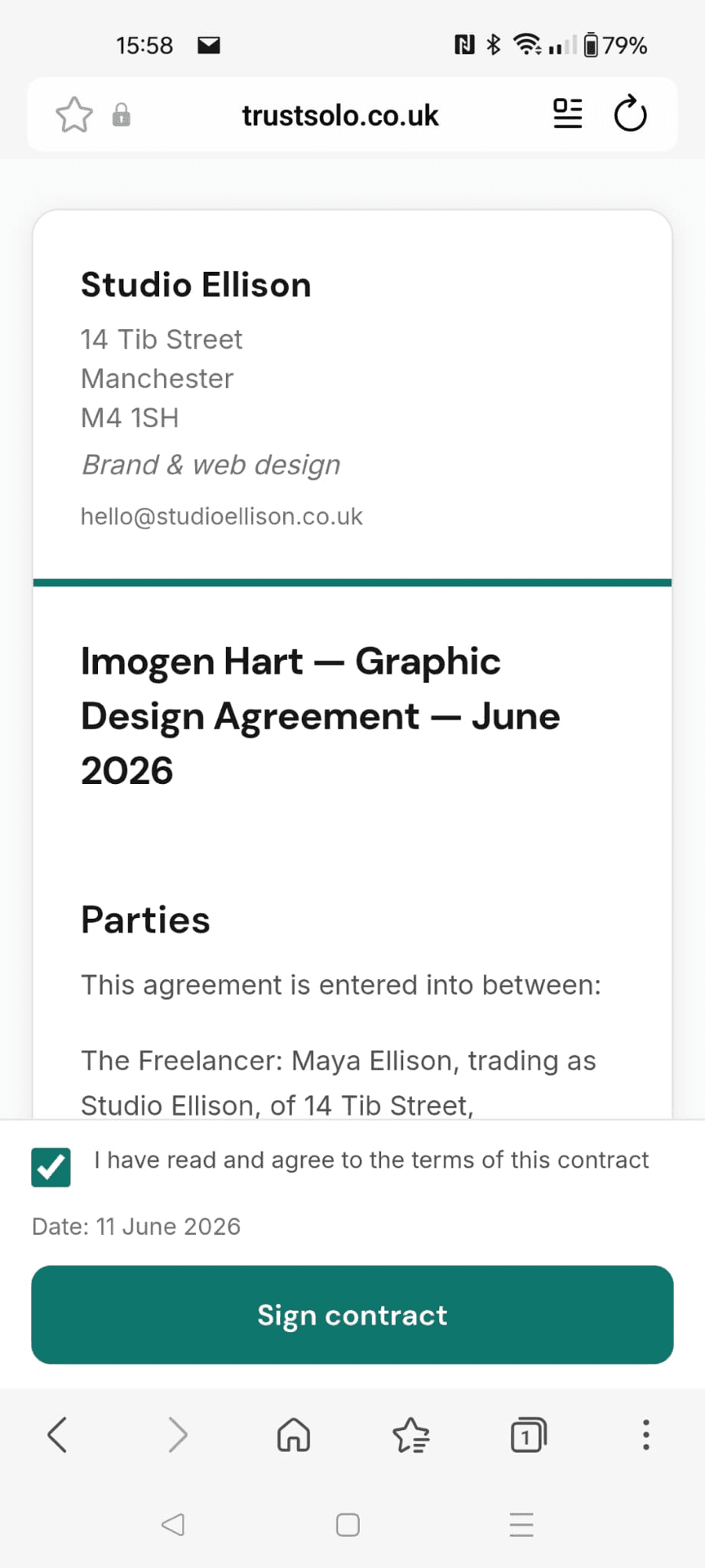 A client signing a contract on a phone