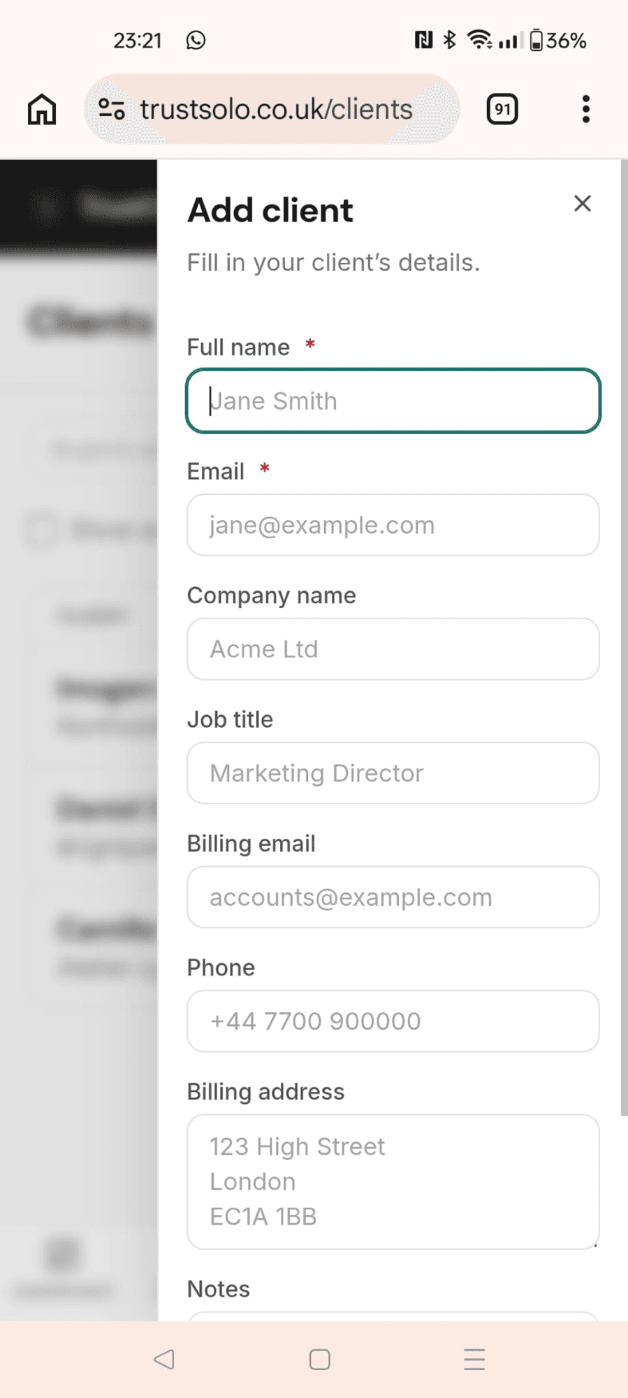 A client's financial overview on a phone