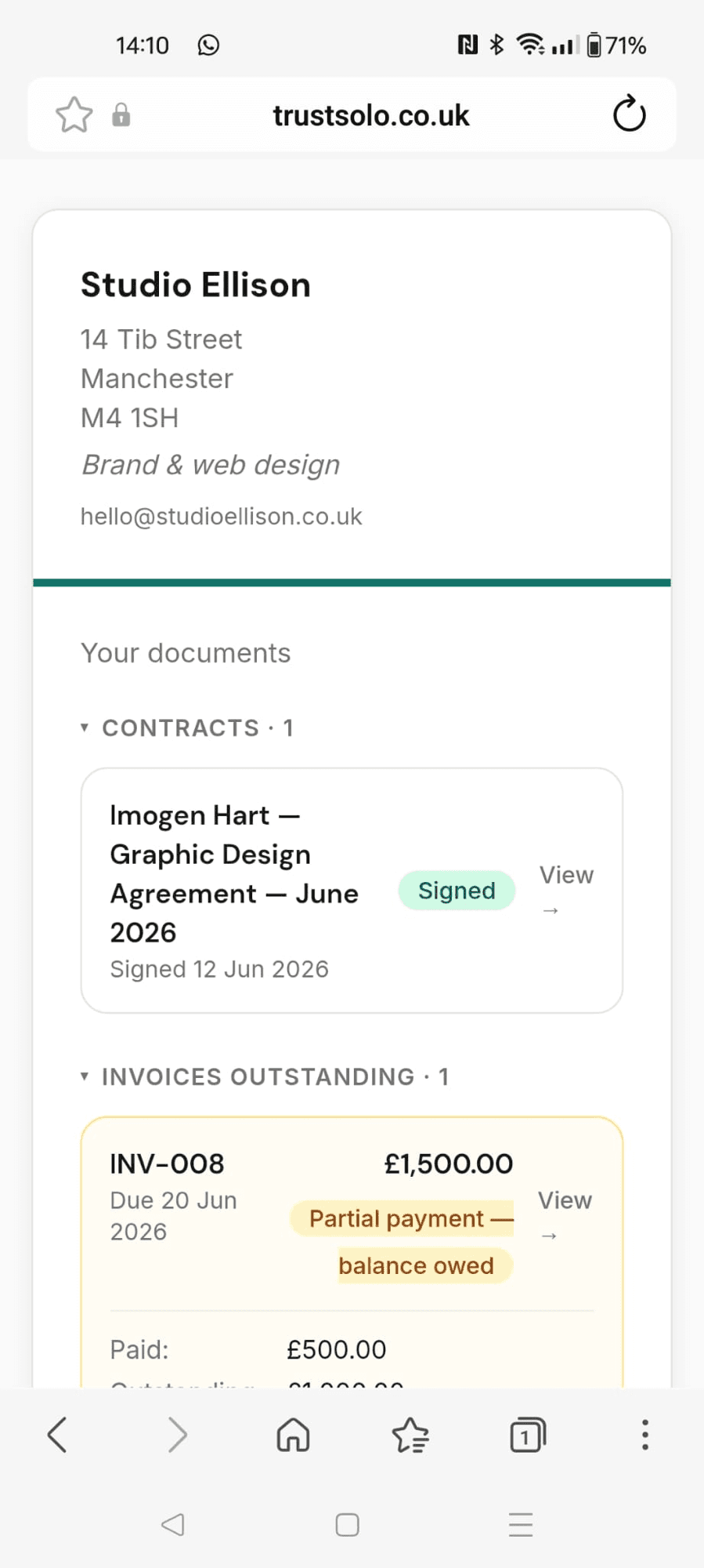 A client viewing their branded portal on a phone